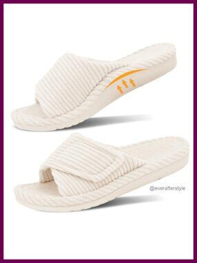 Orthopedic Arch Support Slippers Fuzzy Adjustable Open Toe Memory Foam